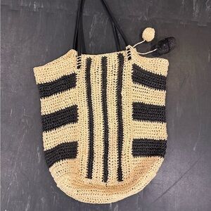 L*Space Black and Tan Striped Crochet Tote